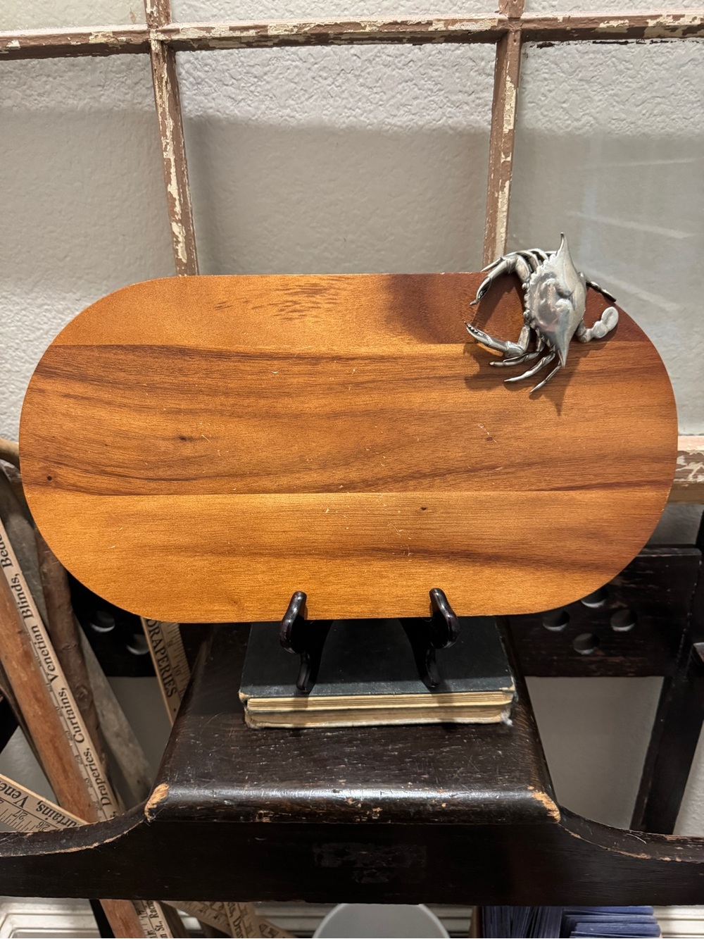 Wood Serving Board with Decorative Crab Accent platter